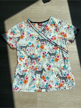 Dickies Women’s White Maximalist Zebra Floral Scrub Top